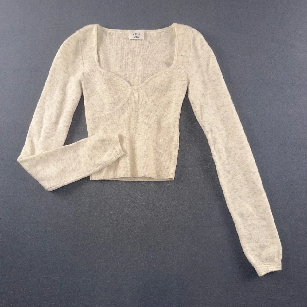 Wilfred Aritzia Sweetheart Bustier Knit Top Oatmeal Beige Wool Cashmere 2XS